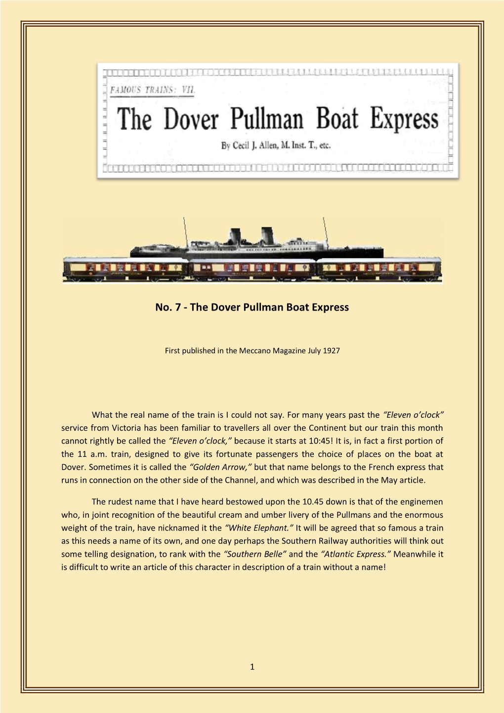 The Dover Pullman Boat Express