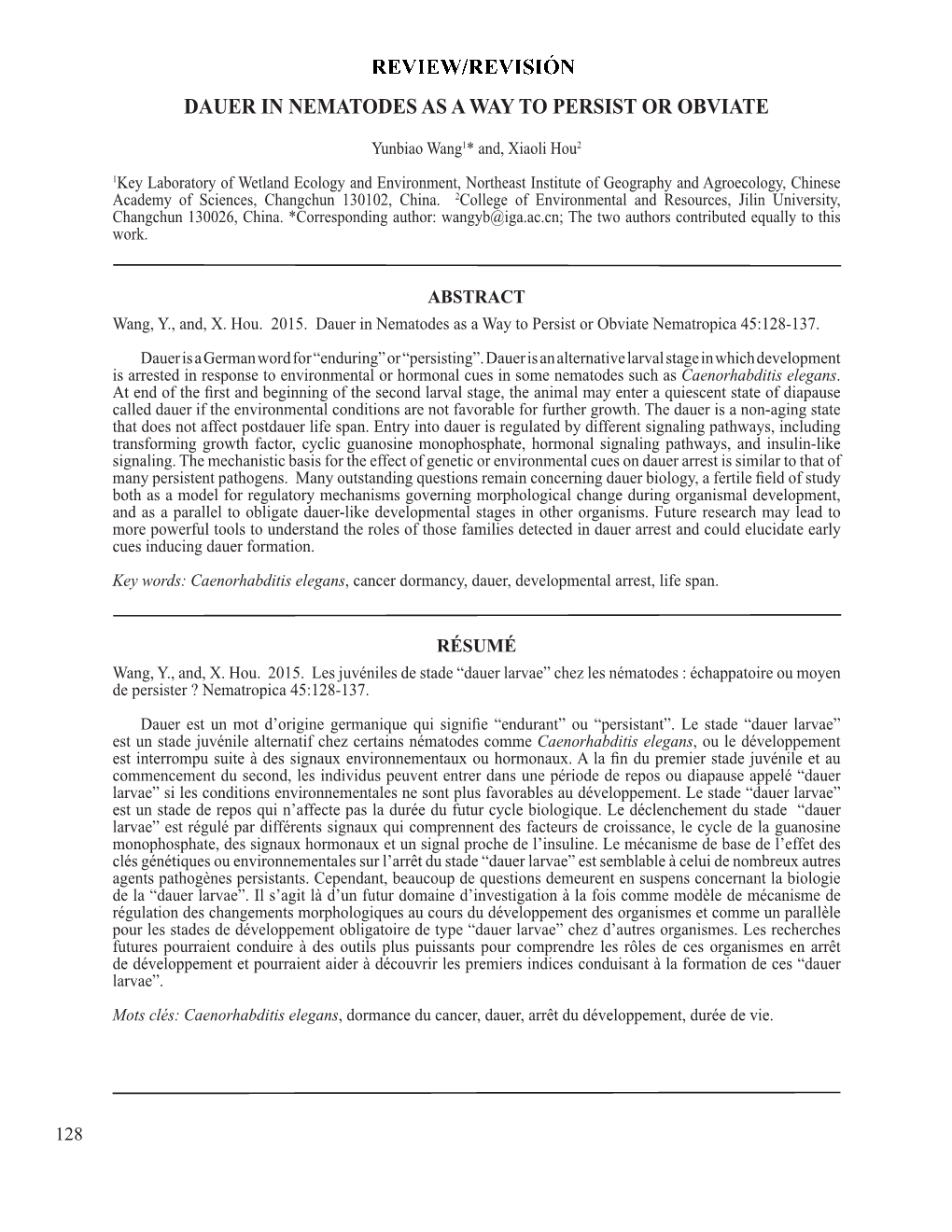 Review/Revision Dauer in Nematodes As a Way To