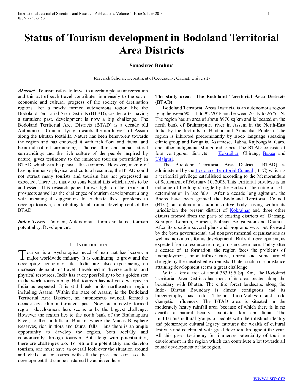 Status of Tourism Development in Bodoland Territorial Area Districts