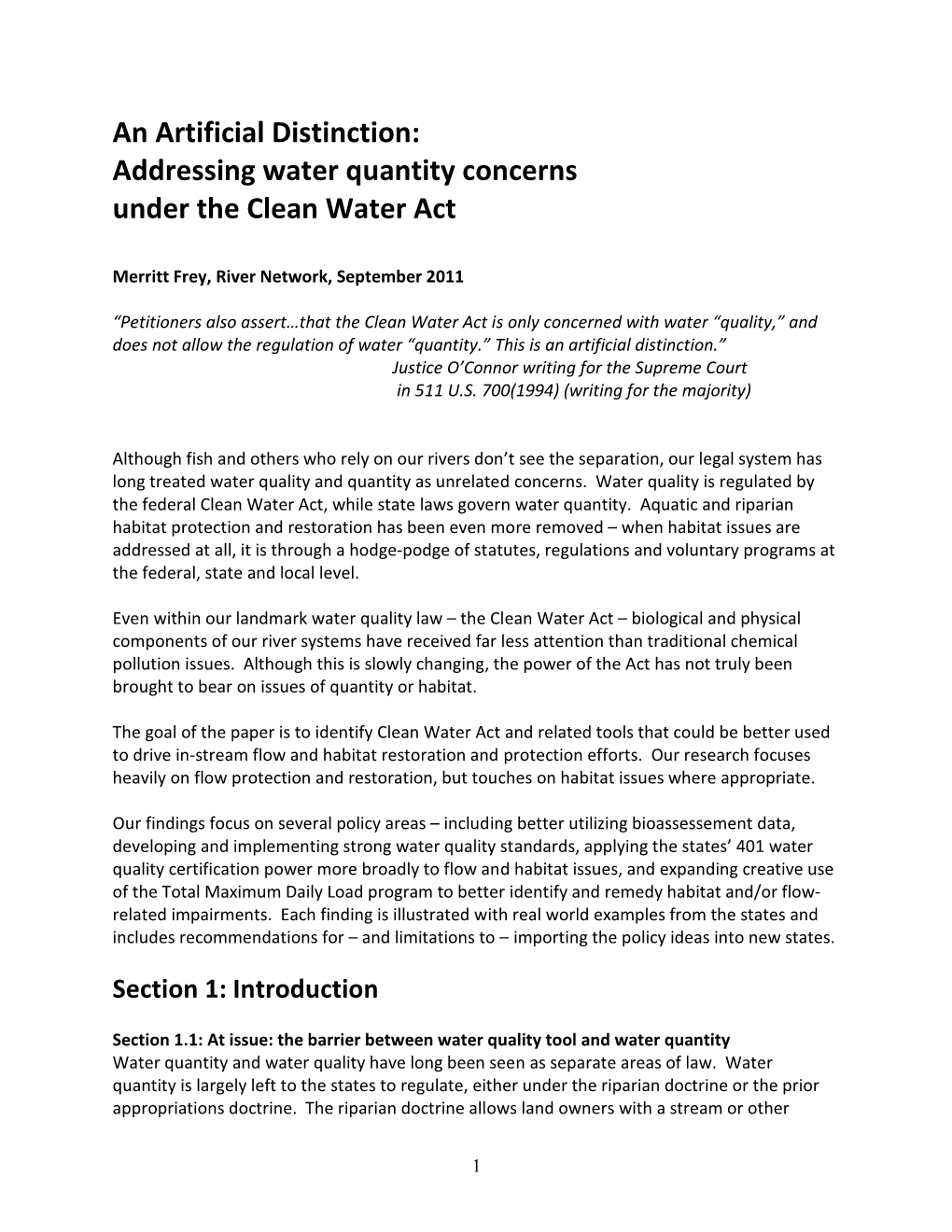 An Artificial Distinction: Addressing Water Quantity Concerns Under the Clean Water Act