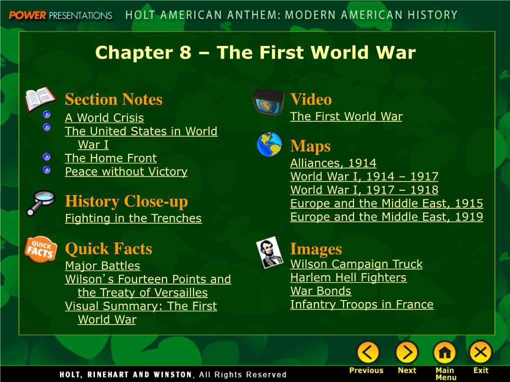 Chapter 8 – the First World War