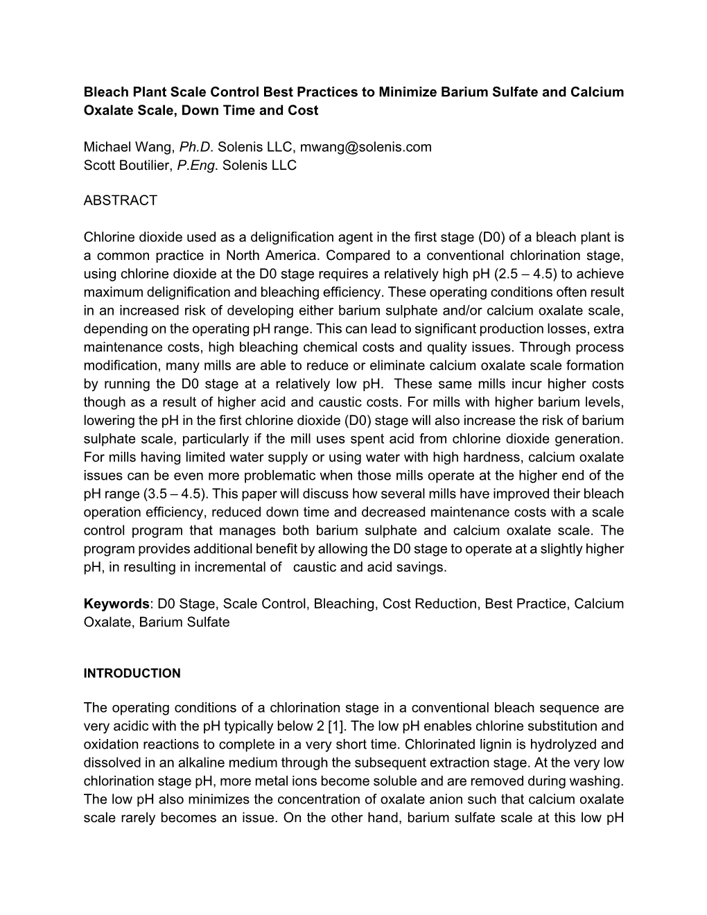 Bleach Plant Scale Control Best Practices to Minimize Barium Sulfate and Calcium Oxalate Scale, Down Time and Cost