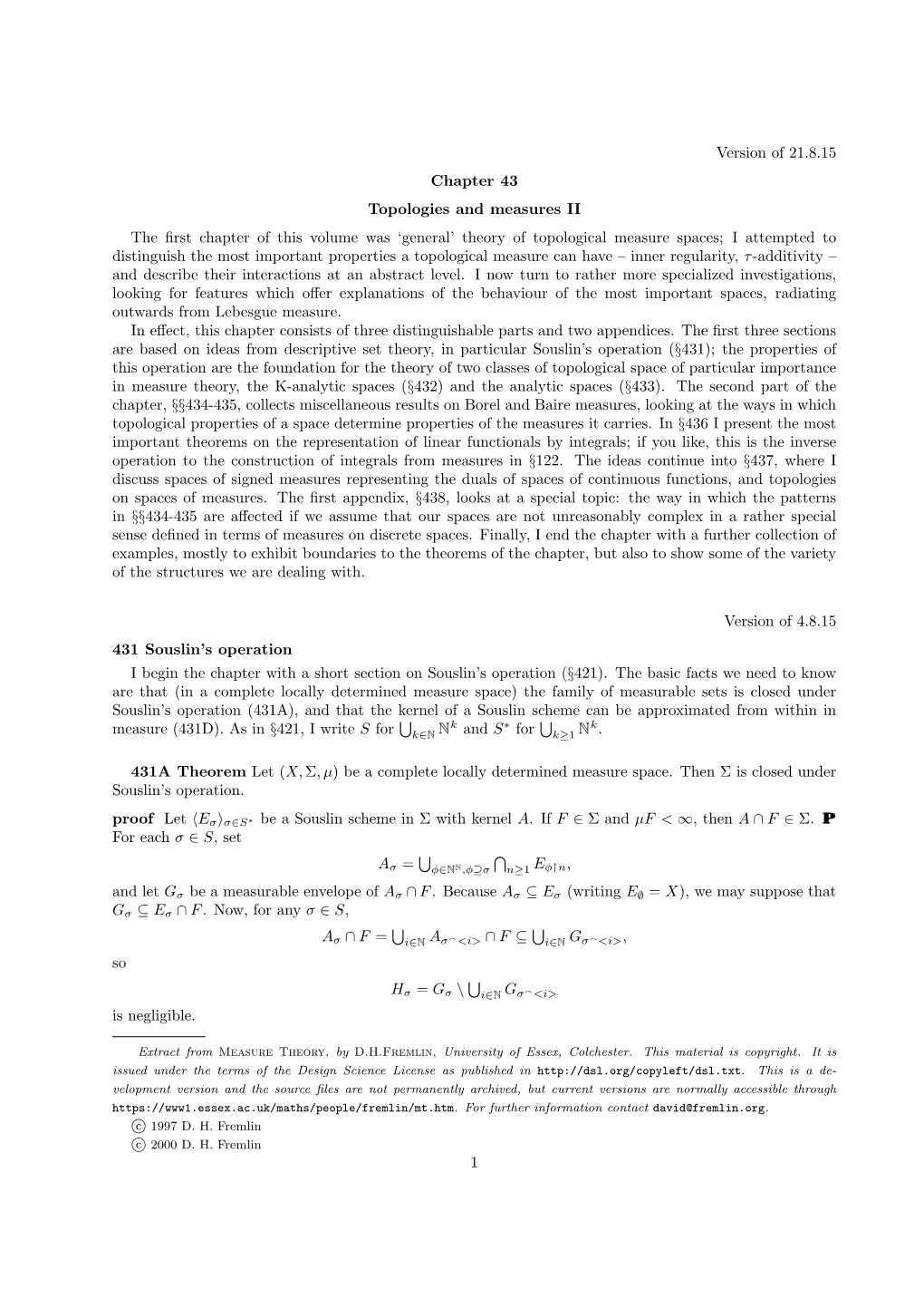 Version of 21.8.15 Chapter 43 Topologies and Measures II The