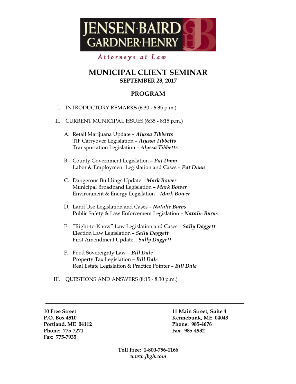 Municipal Client Seminar September 28, 2017