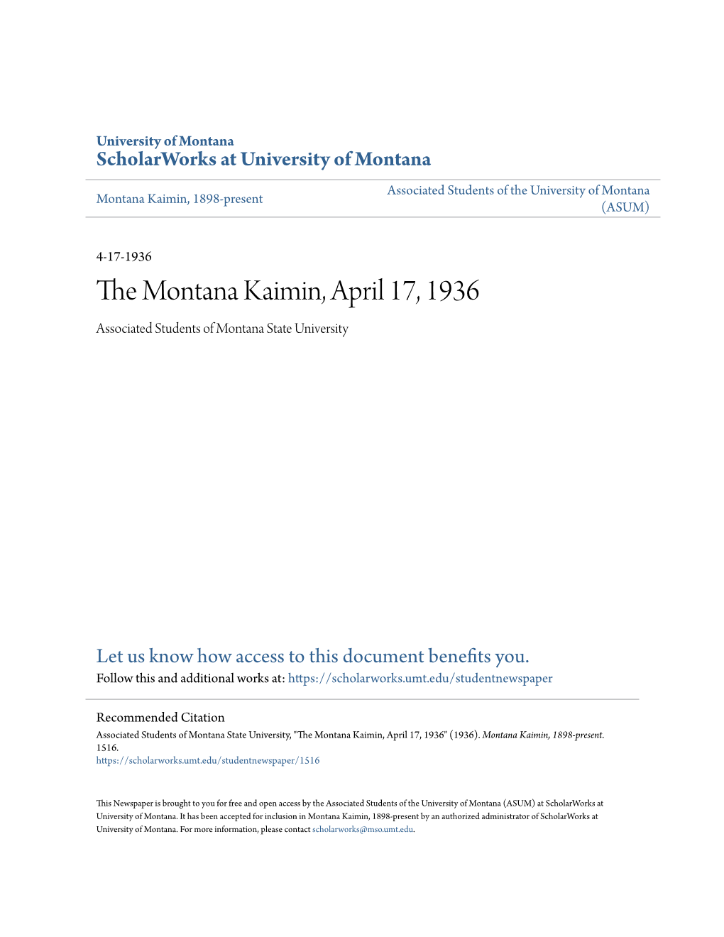 The Montana Kaimin, April 17, 1936