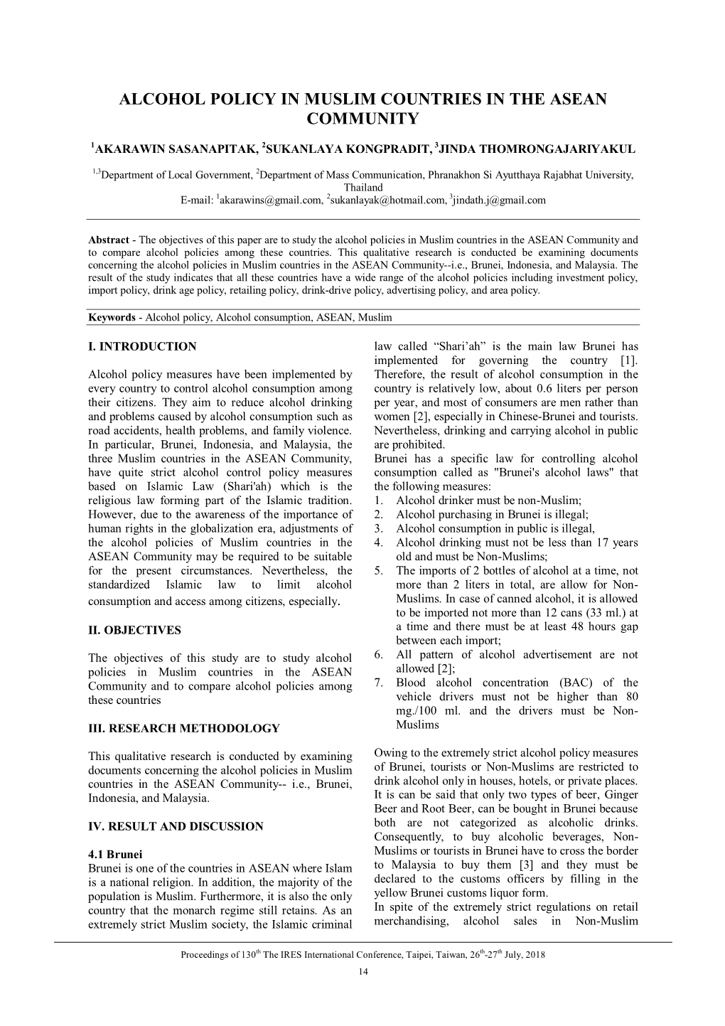 Alcohol Policy in Muslim Countries in the Asean Community