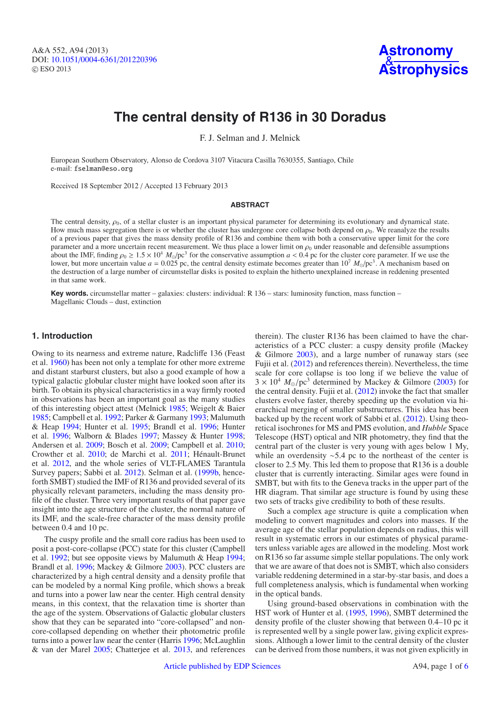 The Central Density of R136 in 30 Doradus