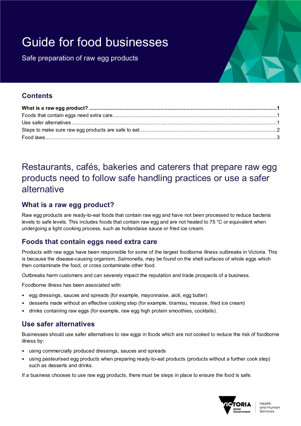 Guide for Food Businesses Safe Preparation of Raw Egg Products