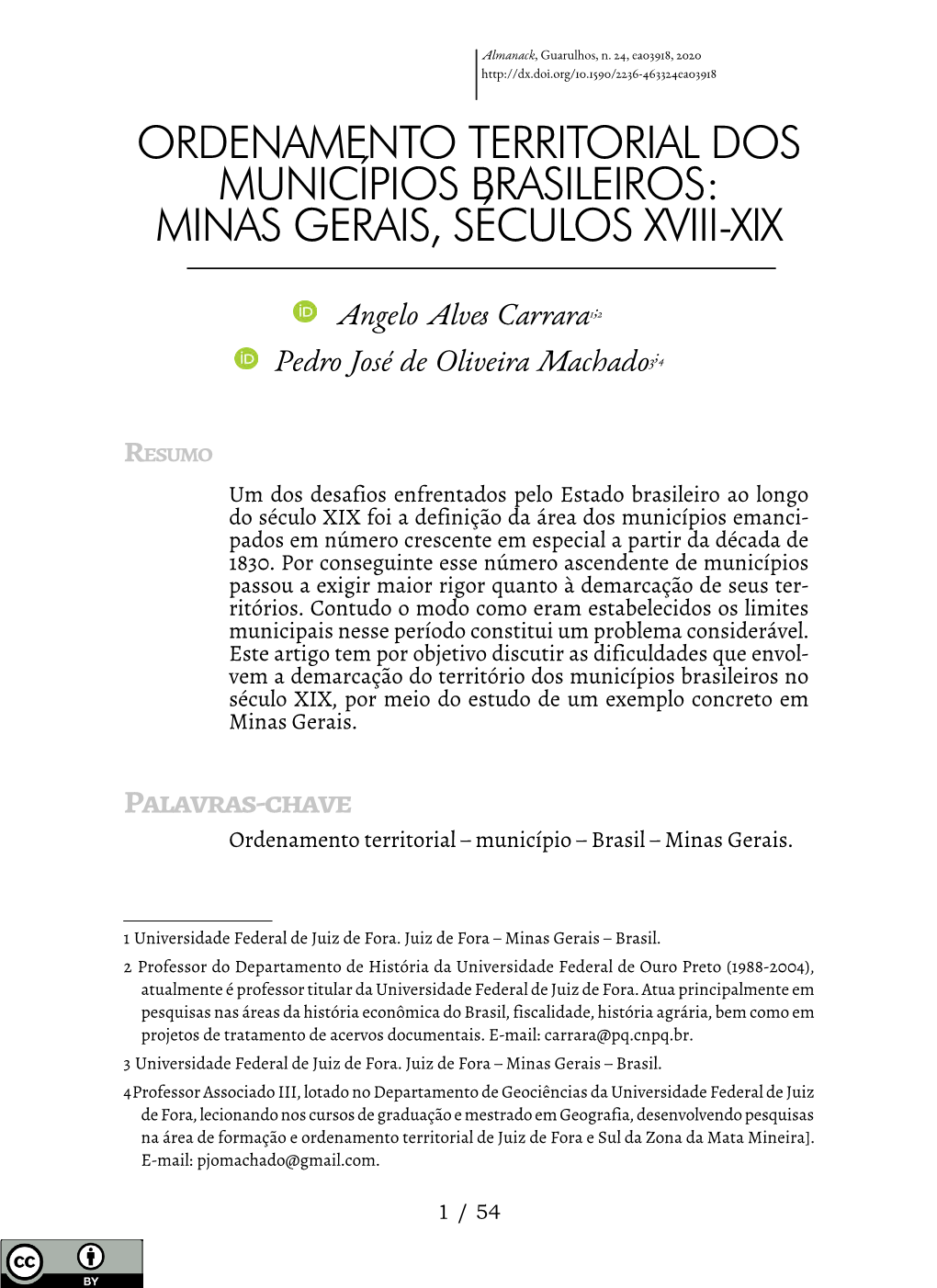 Ordenamento Territorial Dos Municípios Brasileiros: Minas Gerais, Séculos Xviii-Xix