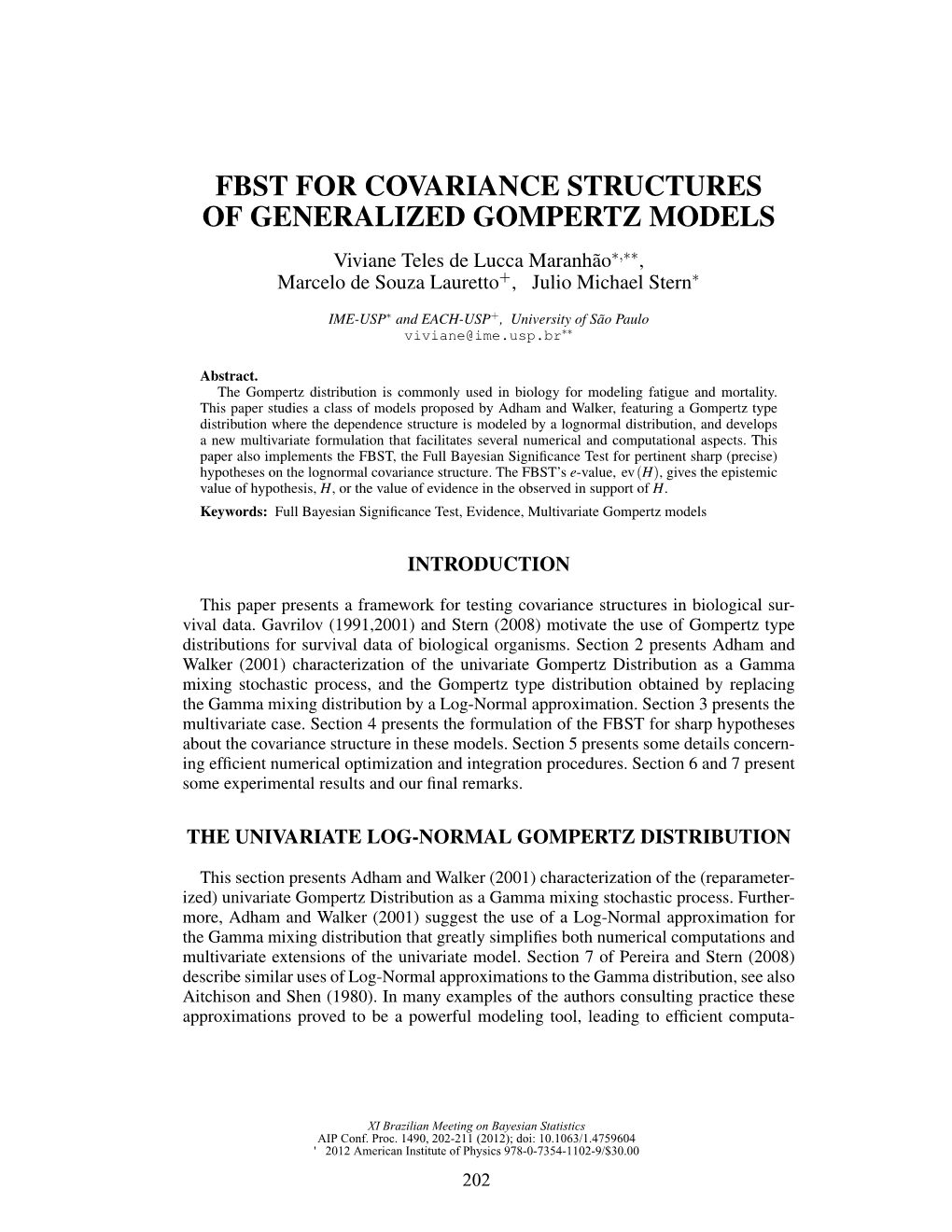 Fbst for Covariance Structures of Generalized Gompertz Models