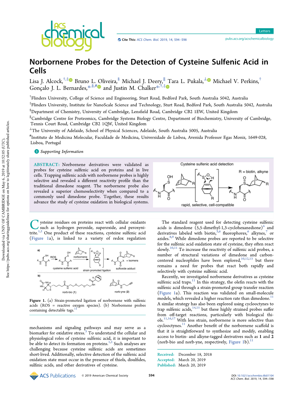 Norbornene Probes for the Detection of Cysteine Sulfenic Acid in Cells Lisa J