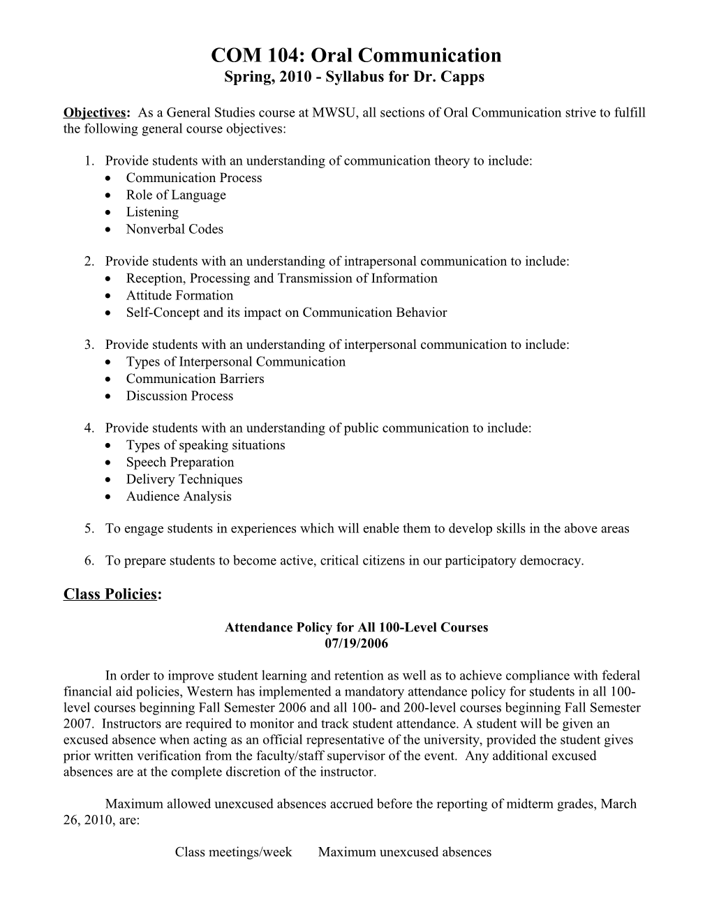 COM 104: Oral Communication