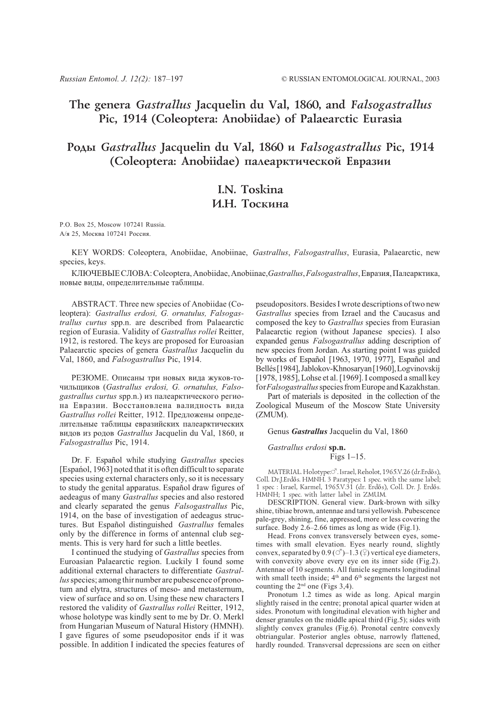 The Genera Gastrallus Jacquelin Du Val, 1860, and Falsogastrallus Pic, 1914 (Coleoptera: Anobiidae) of Palaearctic Eurasia