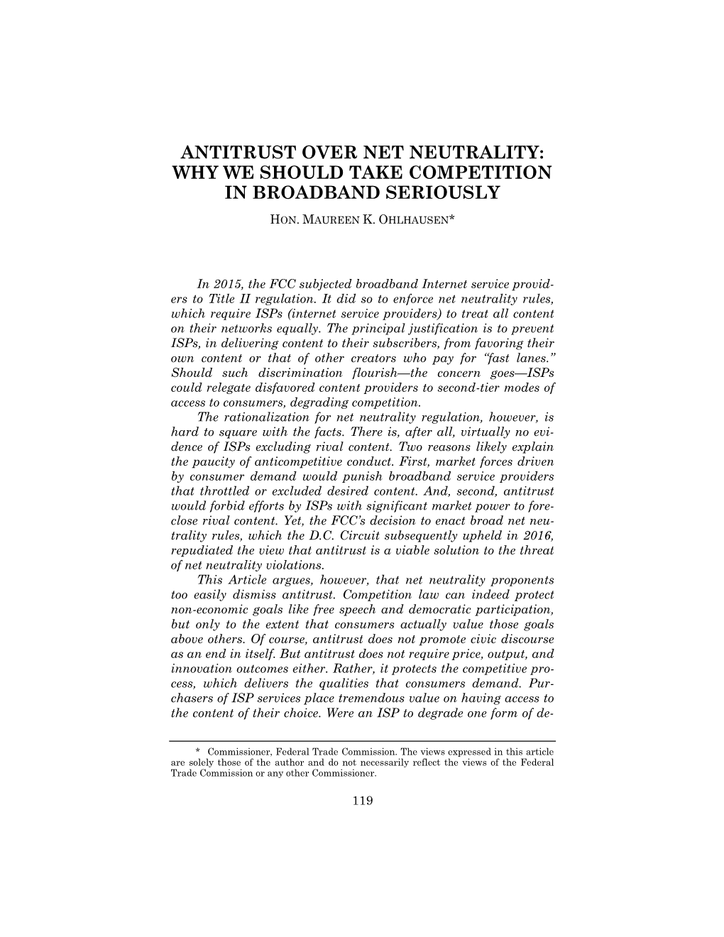 Antitrust Over Net Neutrality: Why We Should Take Competition in Broadband Seriously