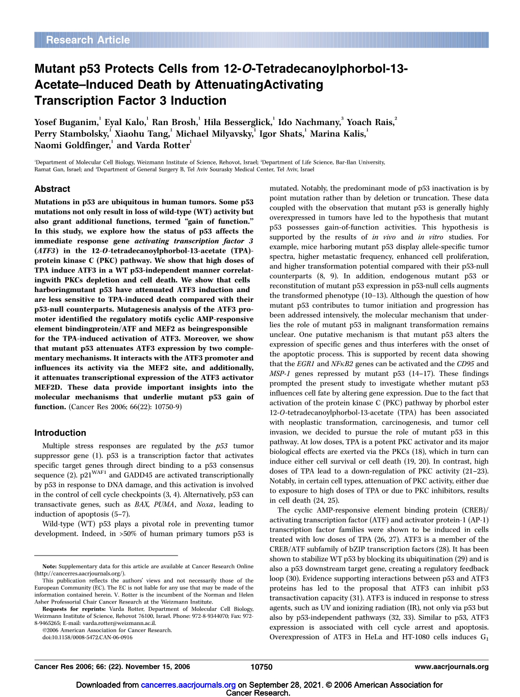 Mutant P53 Protects Cells from 12-O-Tetradecanoylphorbol-13- Acetate–Induced Death by Attenuatingactivating Transcription Factor 3 Induction