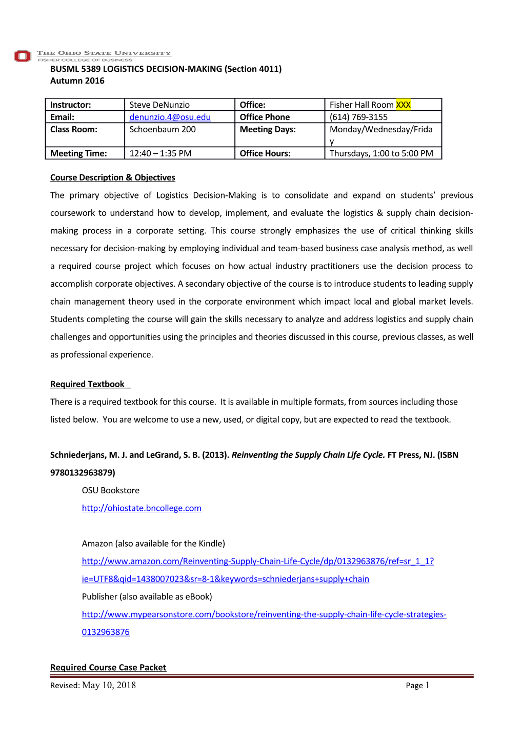 BUSML 5389 LOGISTICS DECISION-MAKING (Section 4011)