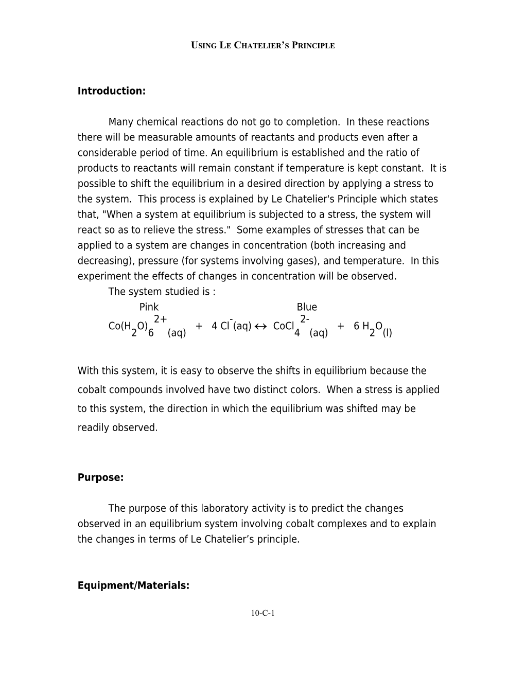 Using Le Chatelier’S Principle