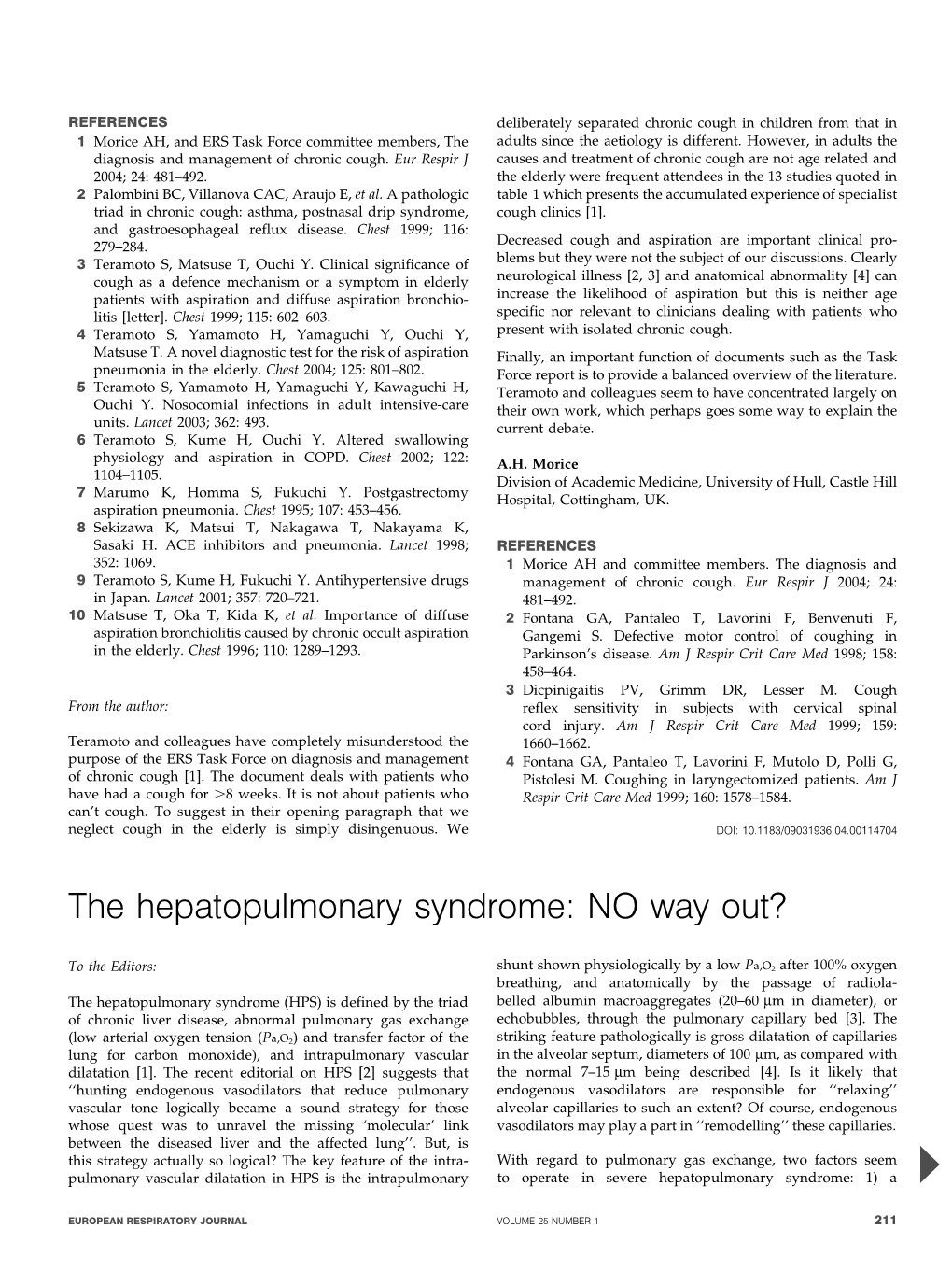 The Hepatopulmonary Syndrome: NO Way Out?