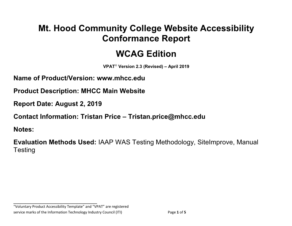 MHCC Accessibility Conformance Report