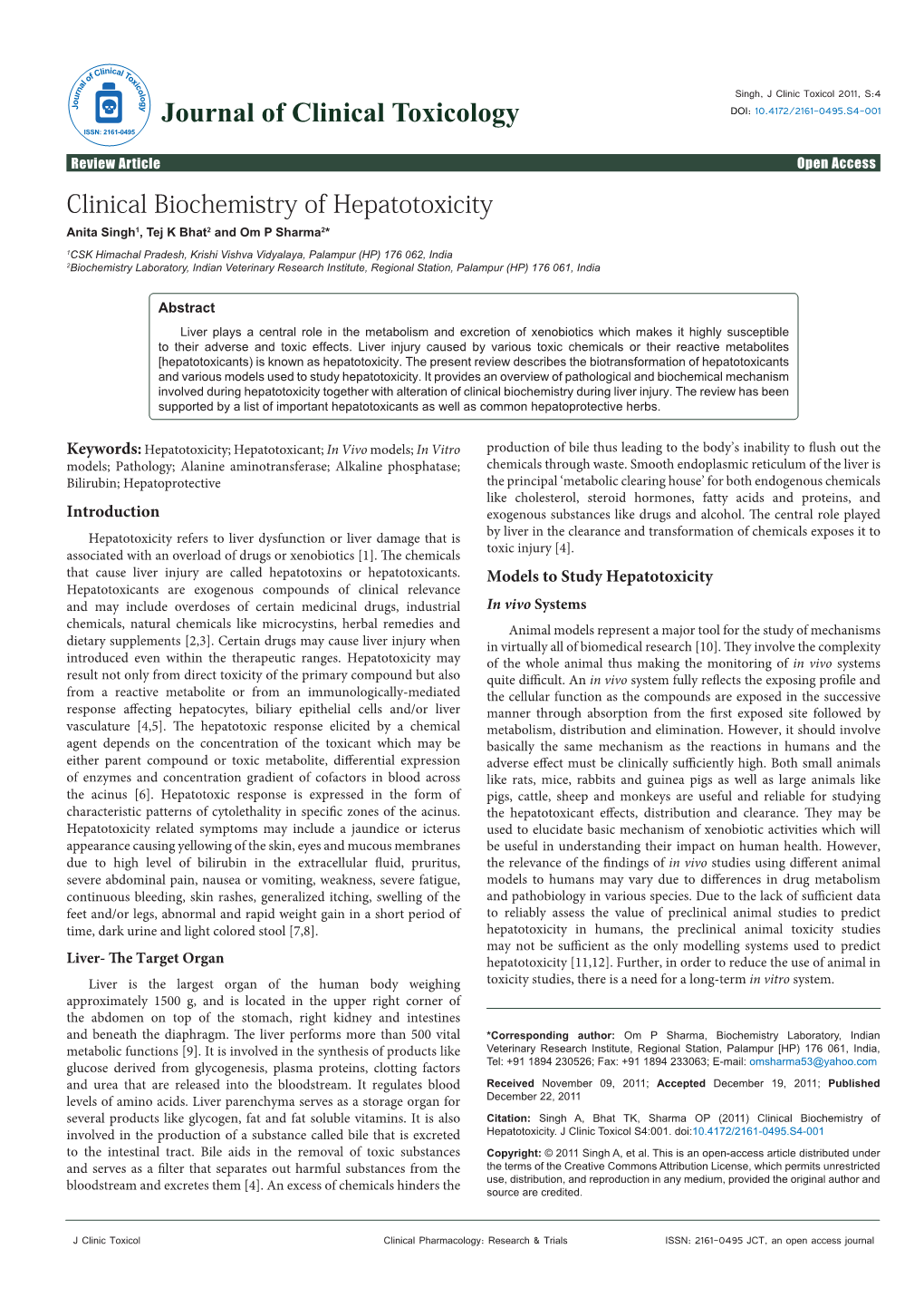 Clinical Biochemistry of Hepatotoxicity