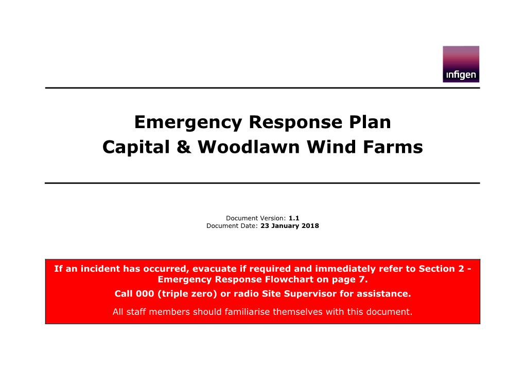 Emergency Response Plan Capital & Woodlawn Wind Farms