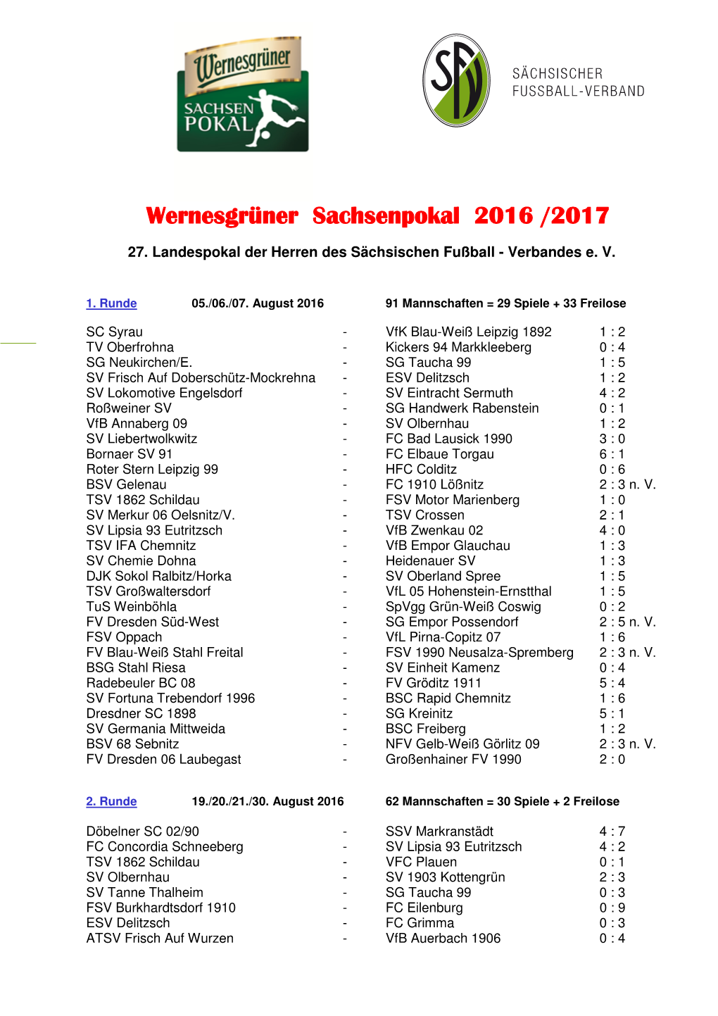 Wernesgrüner Sachsenpokal 2016 /2017