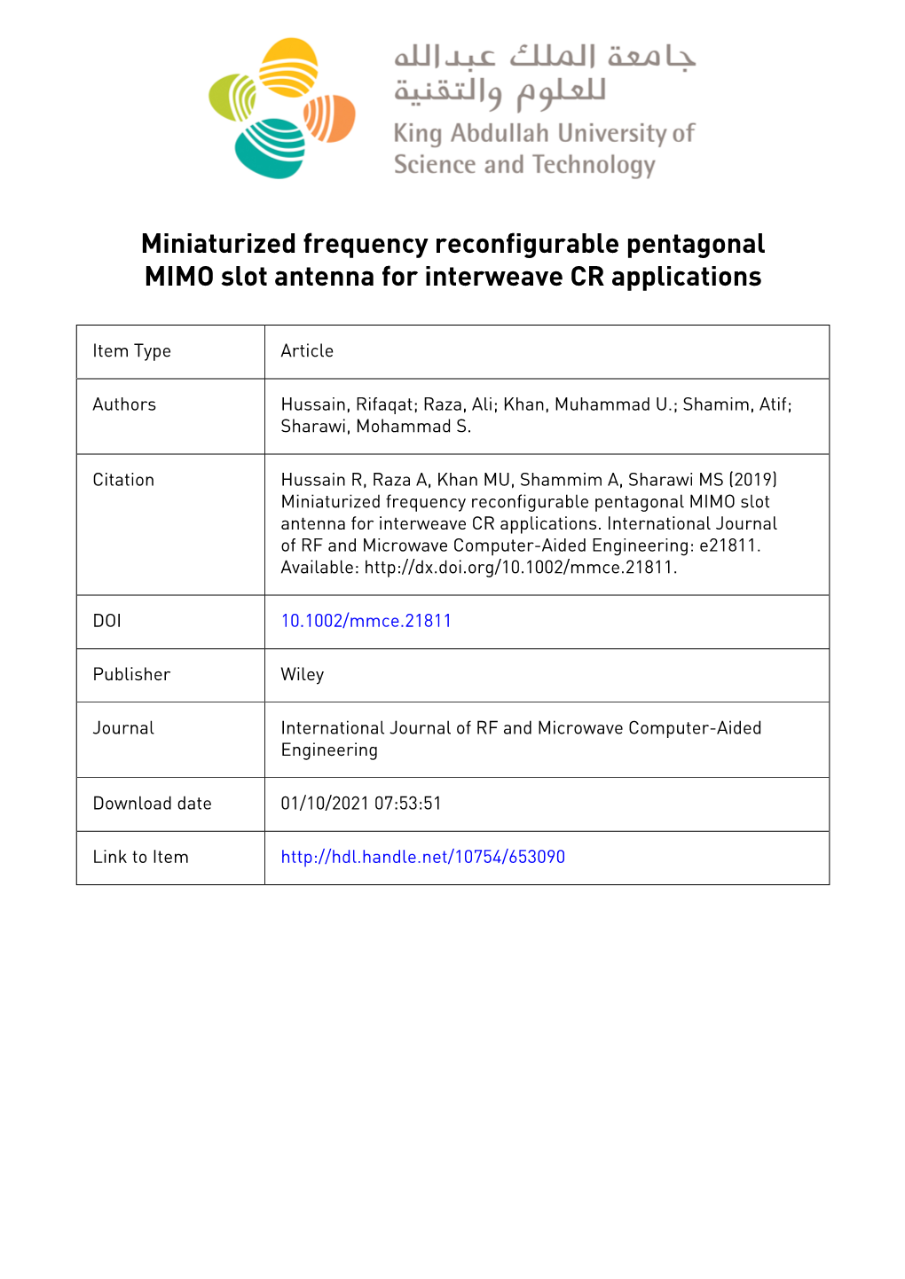 Miniaturized Frequency Reconfigurable Pentagonal MIMO Slot Antenna for Interweave CR Applications