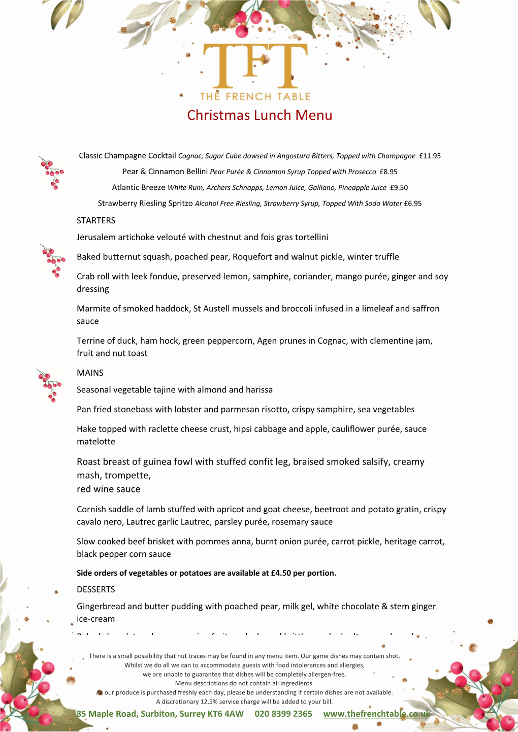 Christmas Lunch Menu