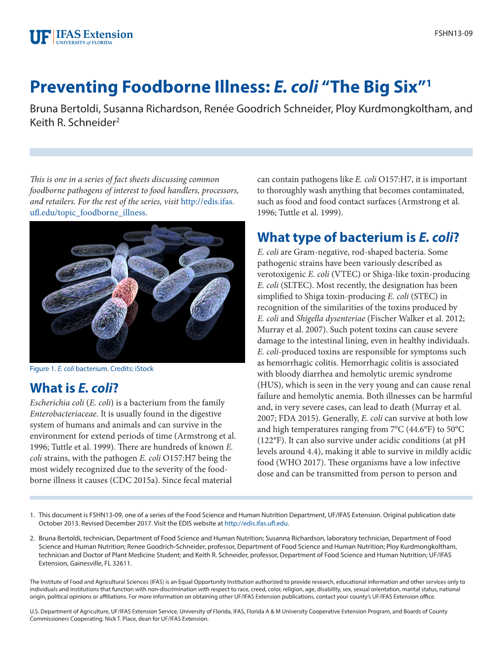 E. Coli “The Big Six”1 Bruna Bertoldi, Susanna Richardson, Renée Goodrich Schneider, Ploy Kurdmongkoltham, and Keith R