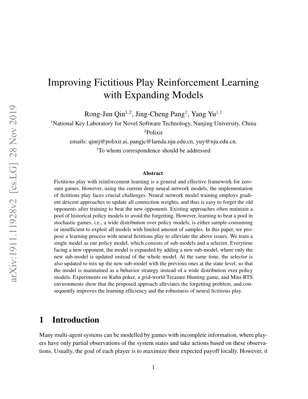 Improving Fictitious Play Reinforcement Learning with Expanding Models