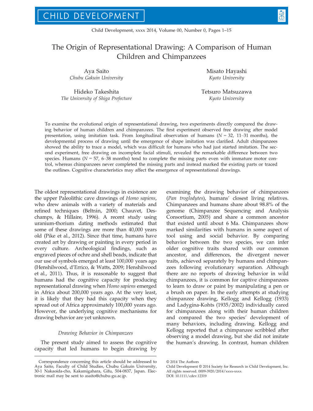 The Origin of Representational Drawing: a Comparison of Human Children and Chimpanzees