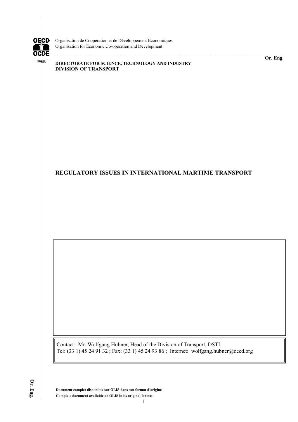 Regulatory Issues in International Martime Transport