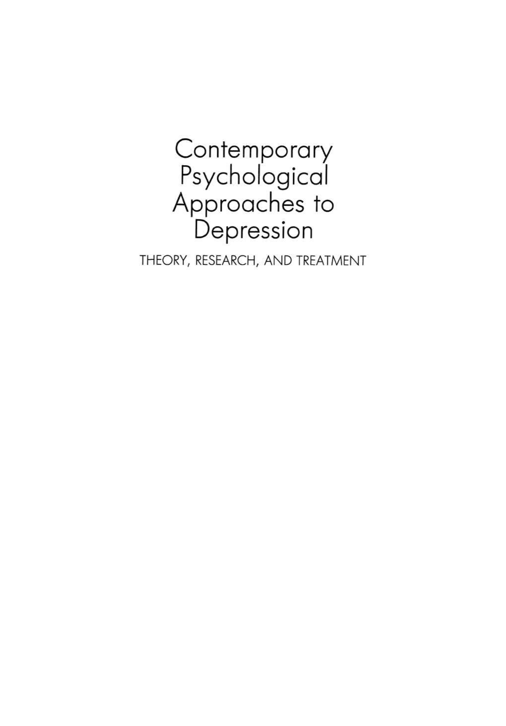 Contemporary Psychological Approaches to Depression