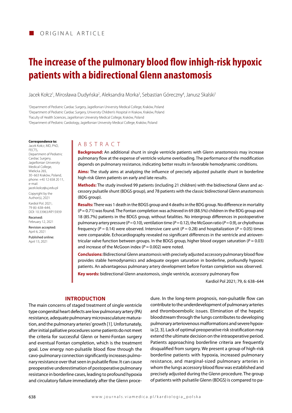 The Increase of the Pulmonary Blood Flow Inhigh-Risk Hypoxic Patients with a Bidirectional Glenn Anastomosis