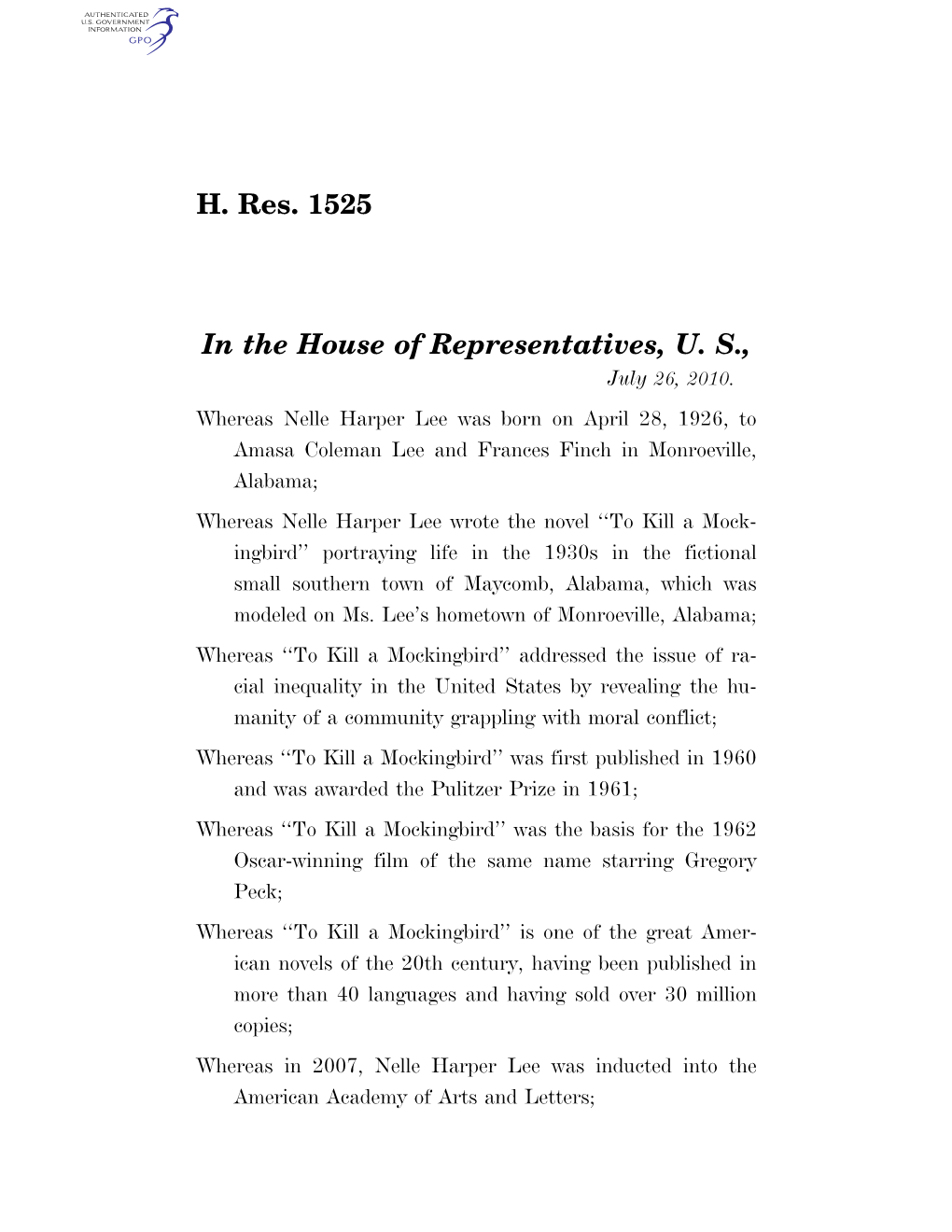 H. Res. 1525 in the House of Representatives