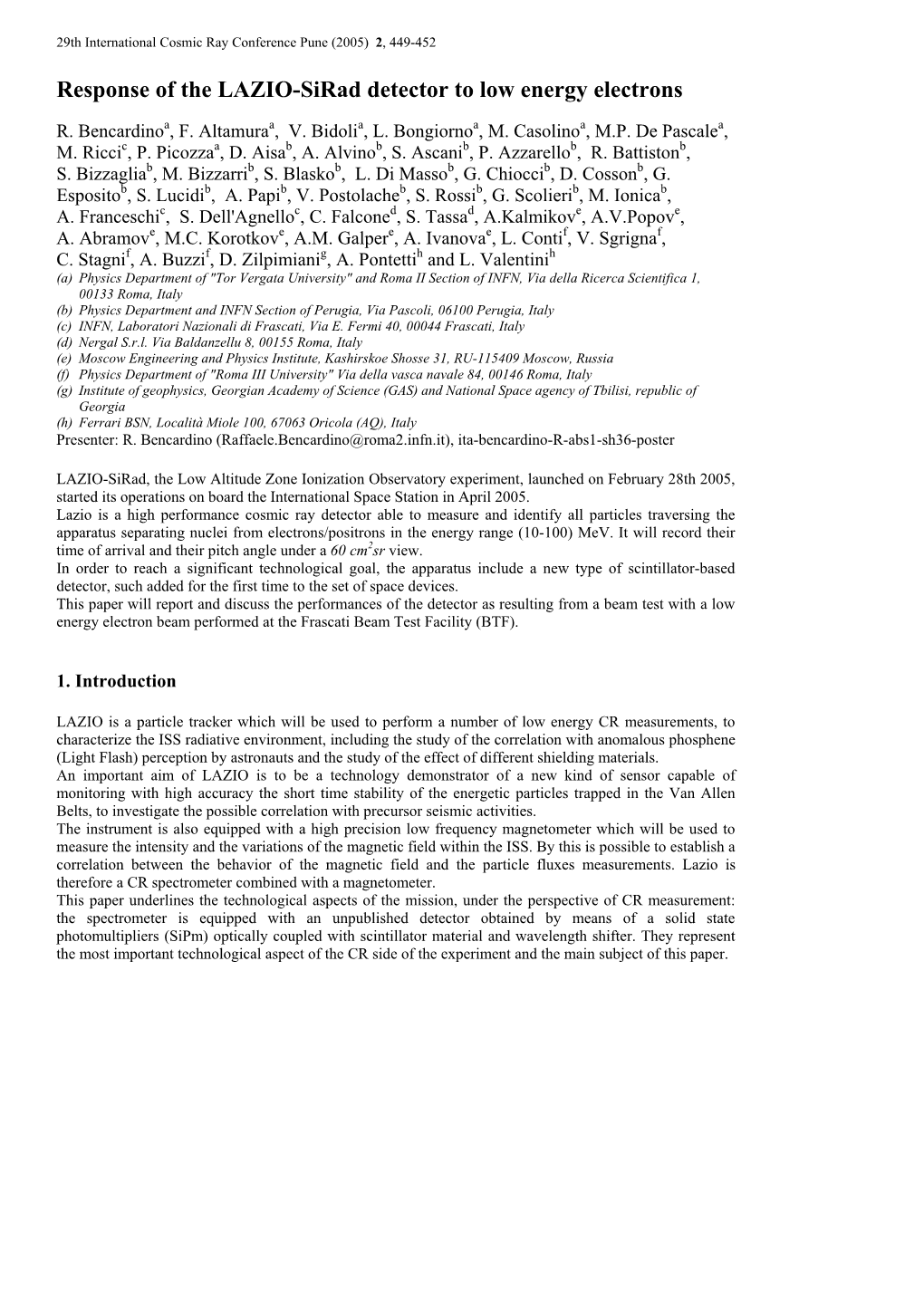 Response of the LAZIO-Sirad Detector to Low Energy Electrons