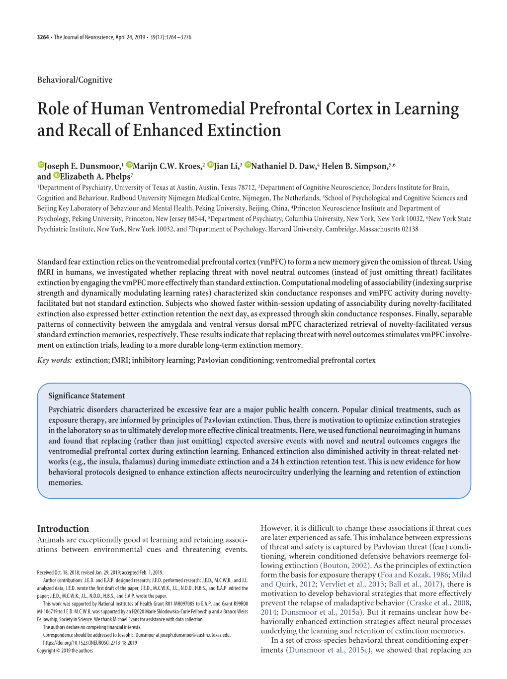 Role of Human Ventromedial Prefrontal Cortex in Learning and Recall of Enhanced Extinction