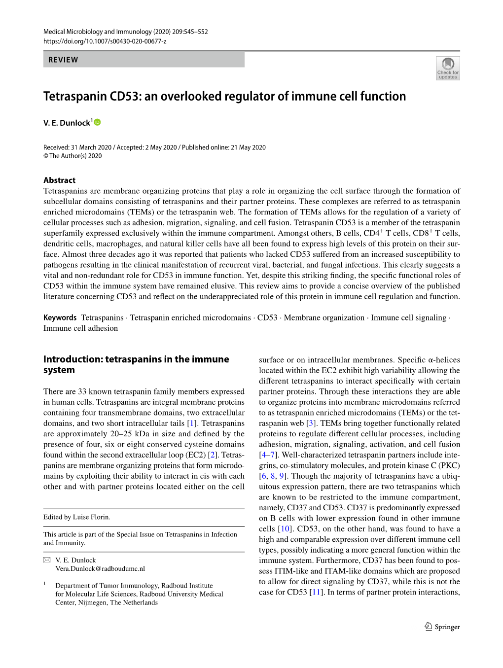 Tetraspanin CD53: an Overlooked Regulator of Immune Cell Function