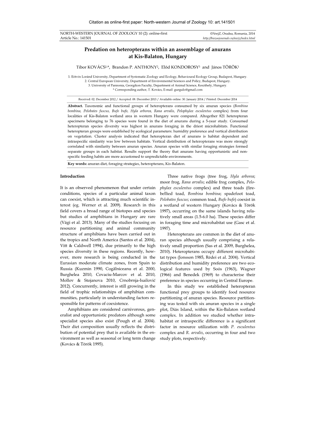 Predation on Heteropterans Within an Assemblage of Anurans at Kis-Balaton, Hungary