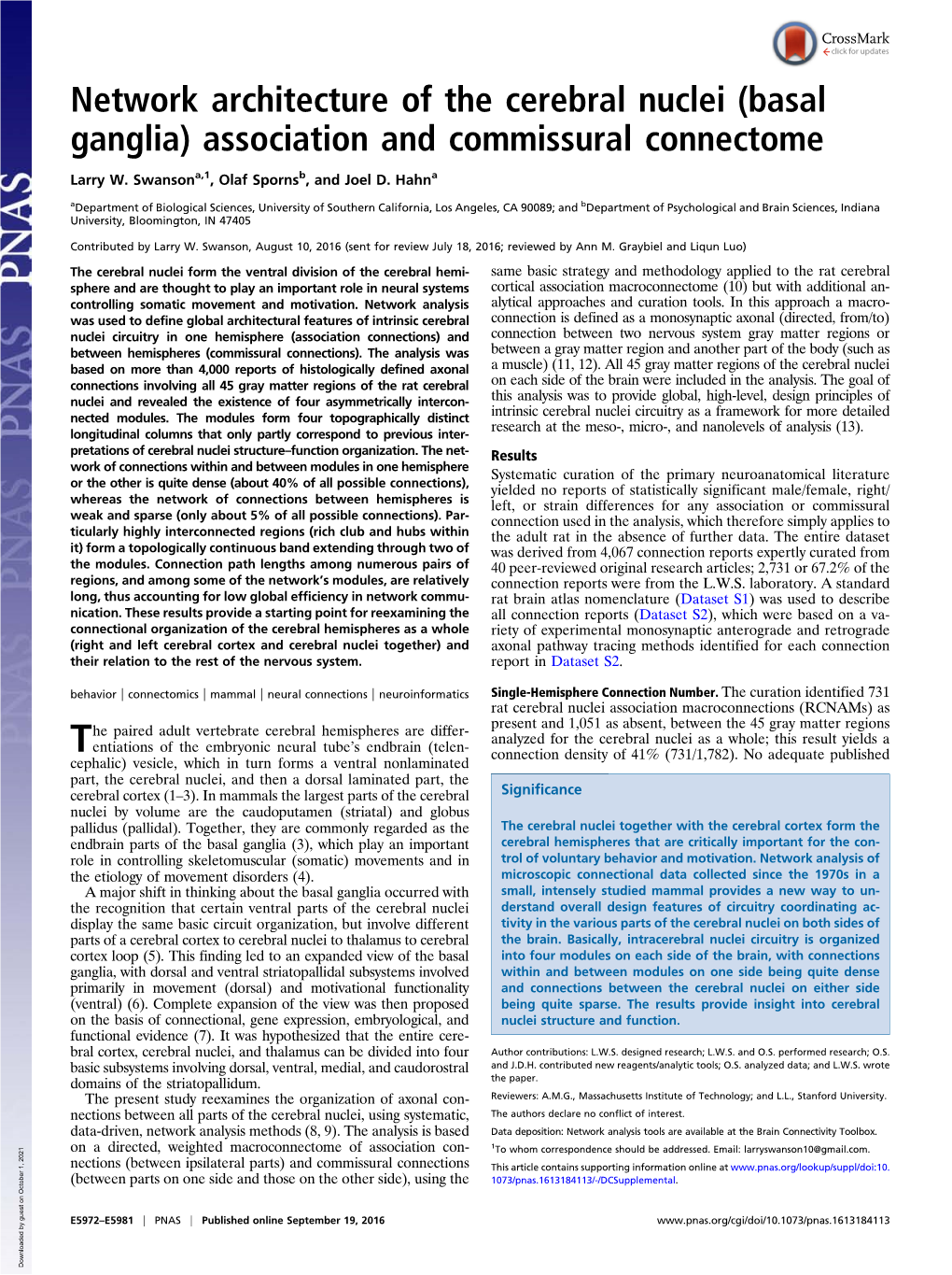 Network Architecture of the Cerebral Nuclei (Basal Ganglia) Association and Commissural Connectome