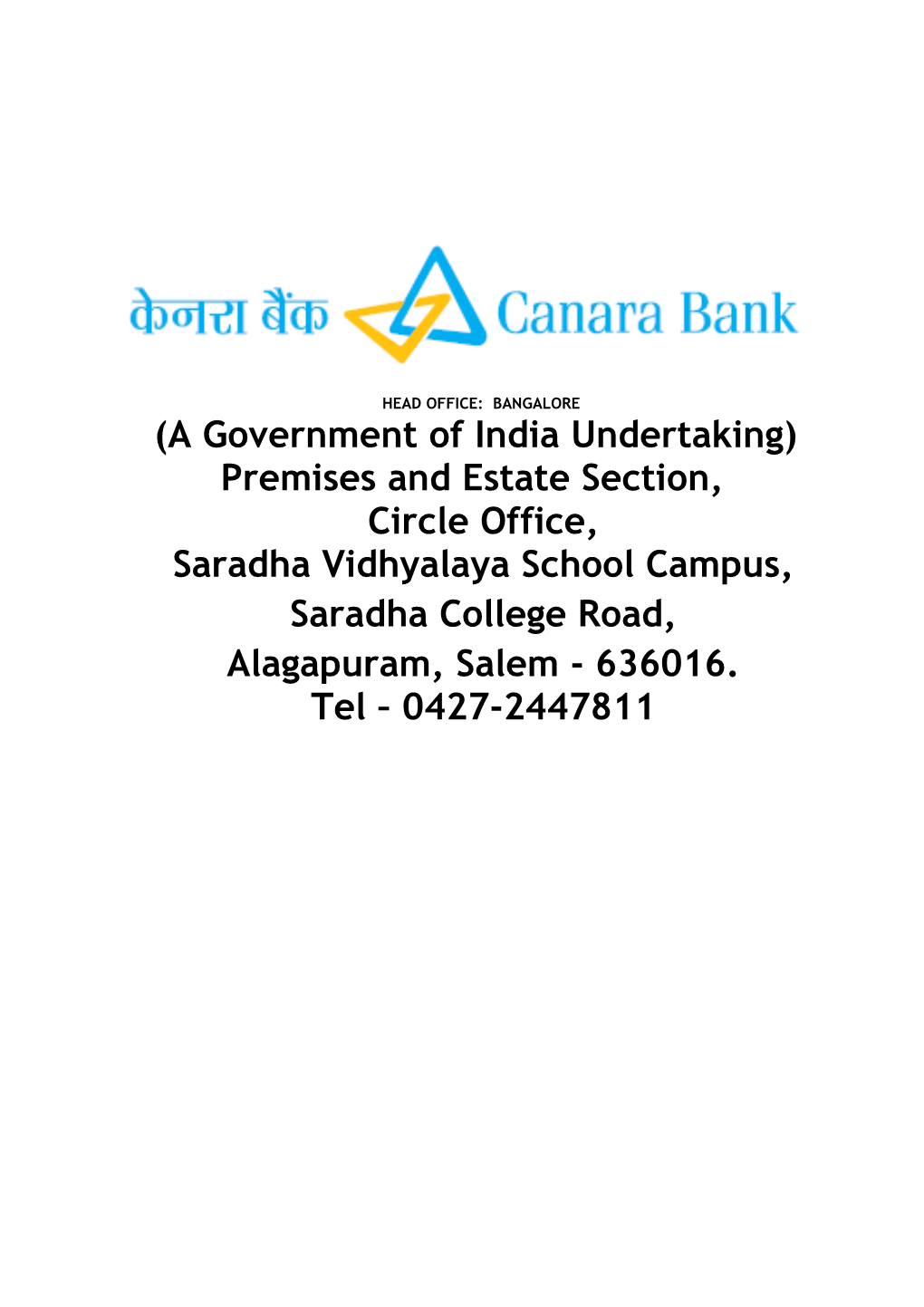 Tender for Ups Purchase at Canara Bank, Circle Office, Bangalore s1