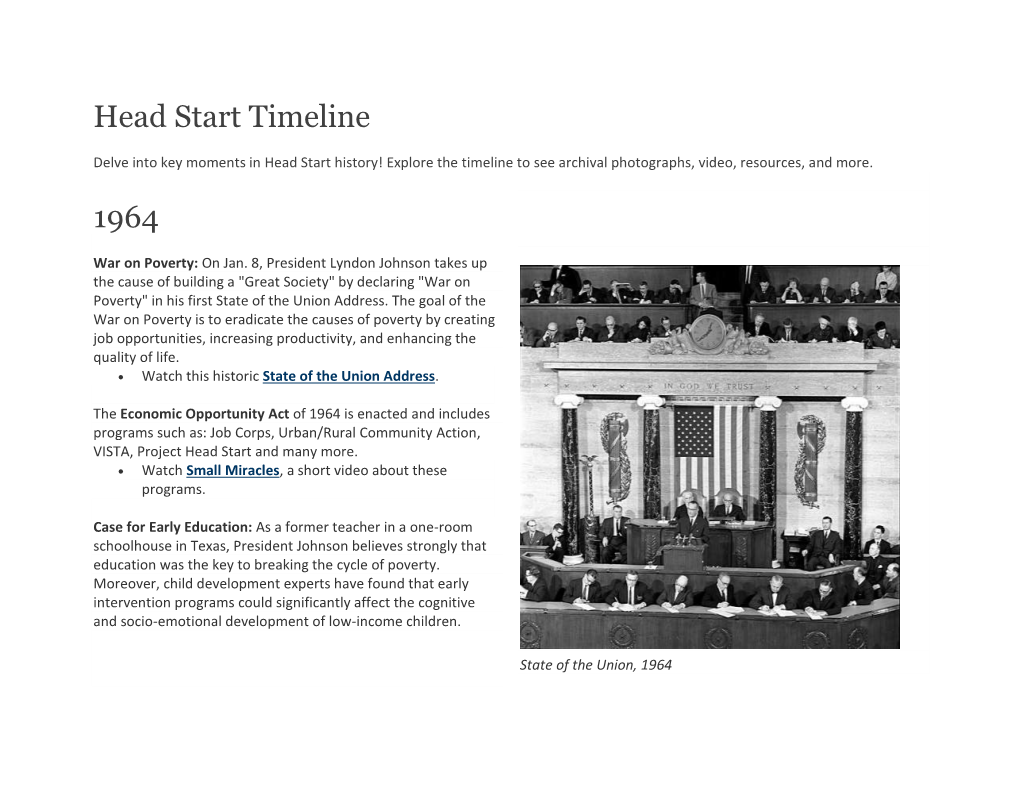 50Th Anniversary Head Start Timeline