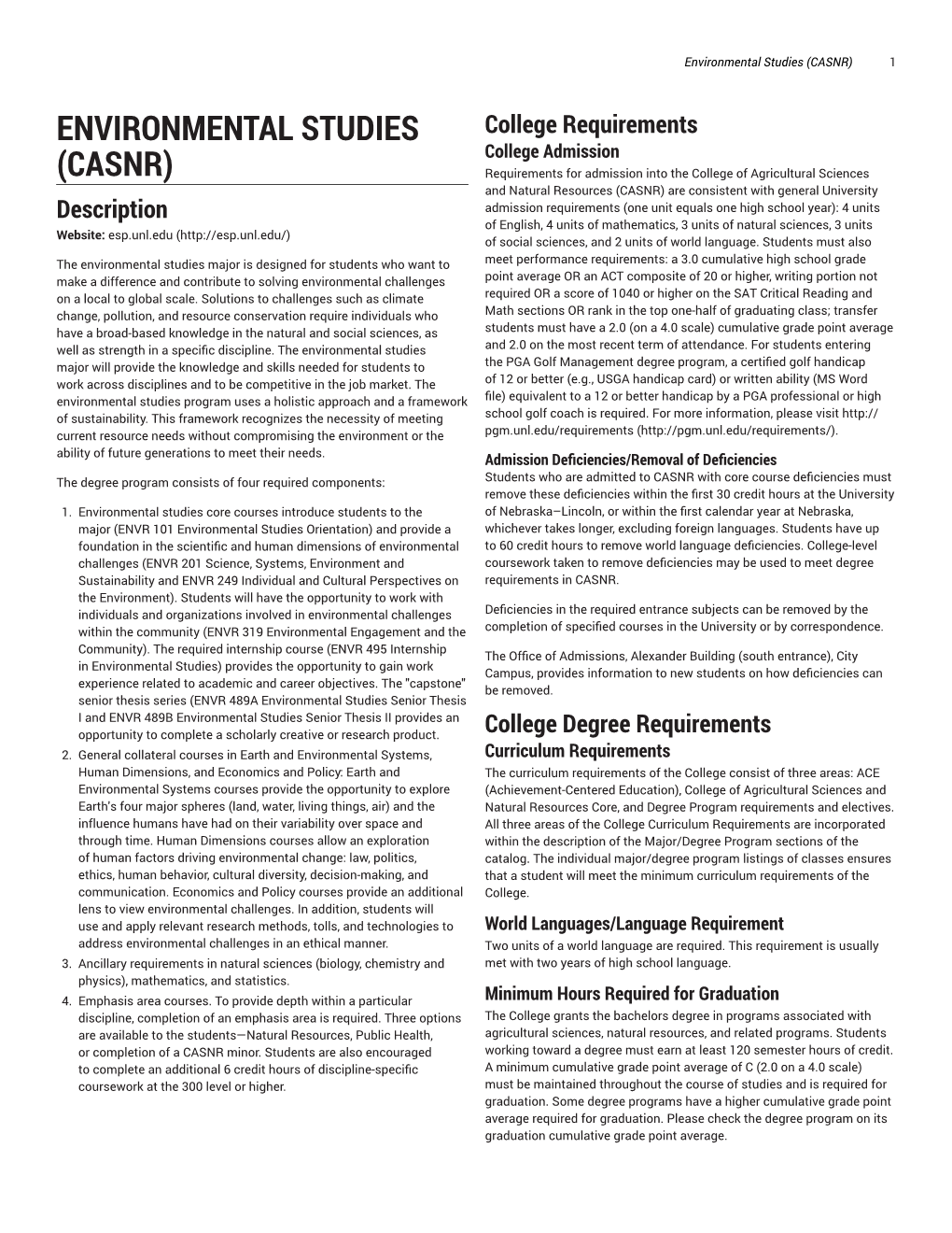 Environmental Studies (CASNR) 1