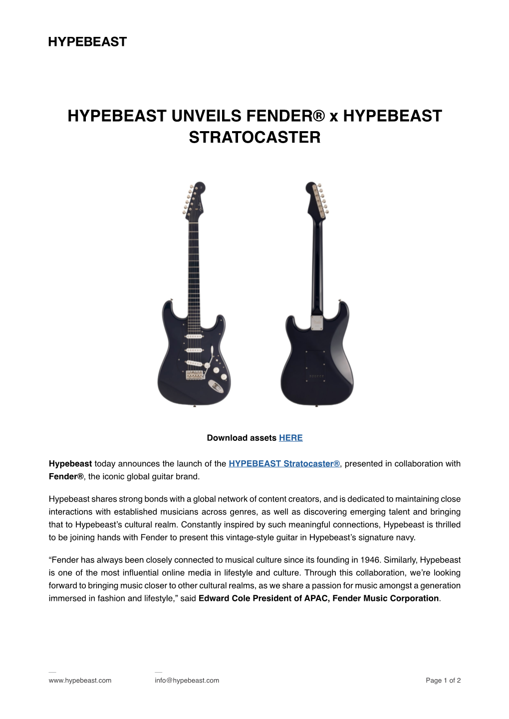 HYPEBEAST UNVEILS FENDER® X HYPEBEAST STRATOCASTER