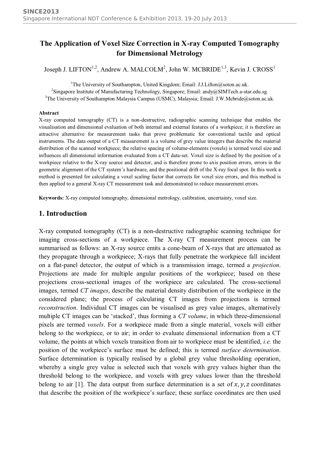 The Application of Voxel Size Correction in X-Ray Computed Tomography for Dimensional Metrology