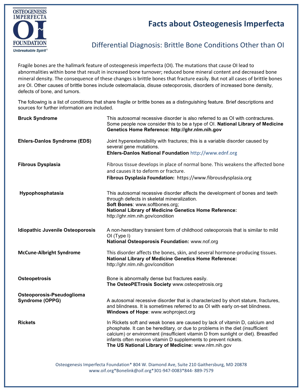 Differential Diagnosis: Brittle Bone Conditions Other Than OI