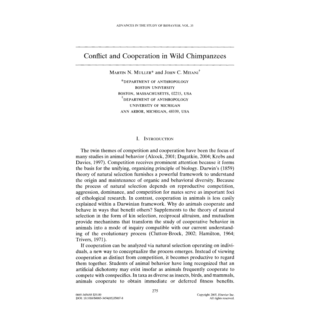 Conflict and Cooperation in Wild Chimpanzees