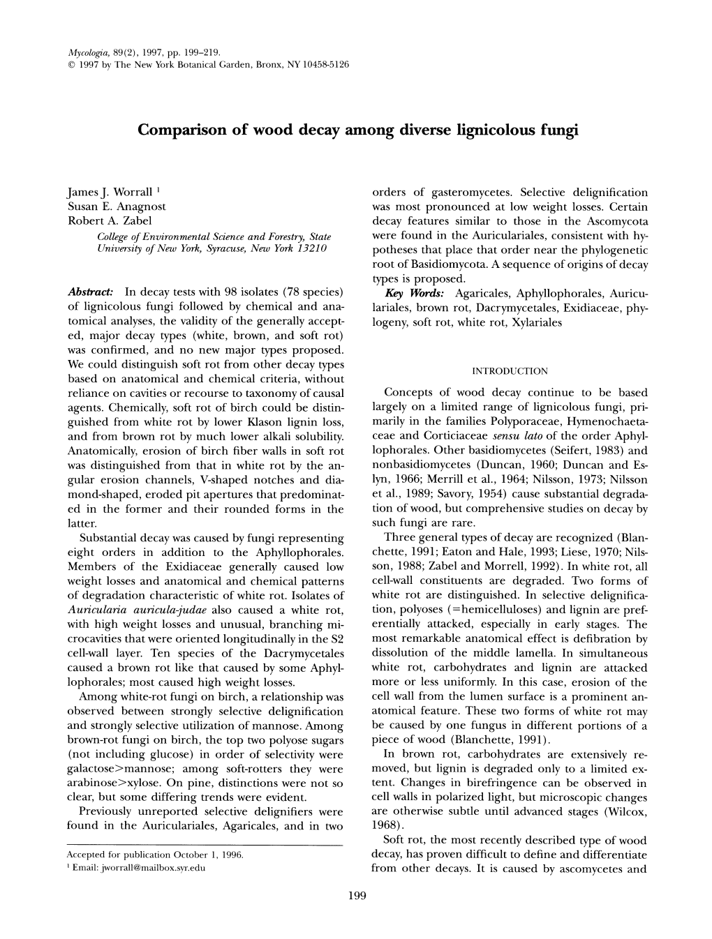 Comparison of Wood Decay Among Diverse Lignicolous Fungi