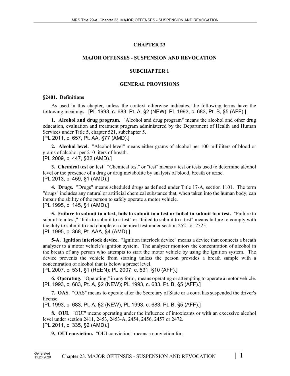 Suspension and Revocation Chapter 23 Major Offenses