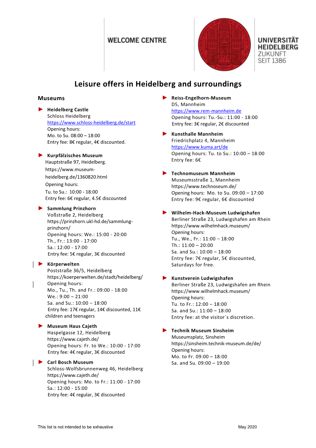 Leisure Offers in Heidelberg and Surroundings